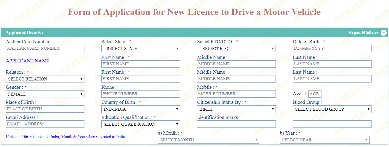 driving licence online application form